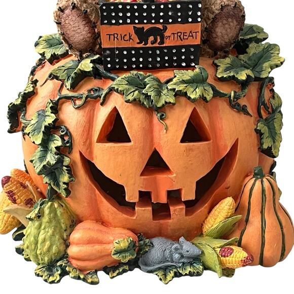 Vintage Gloria Jeans Exclusive Halloween Light Up Pumpkin Cat WORKS Fall Harvest - Picture 7 of 16